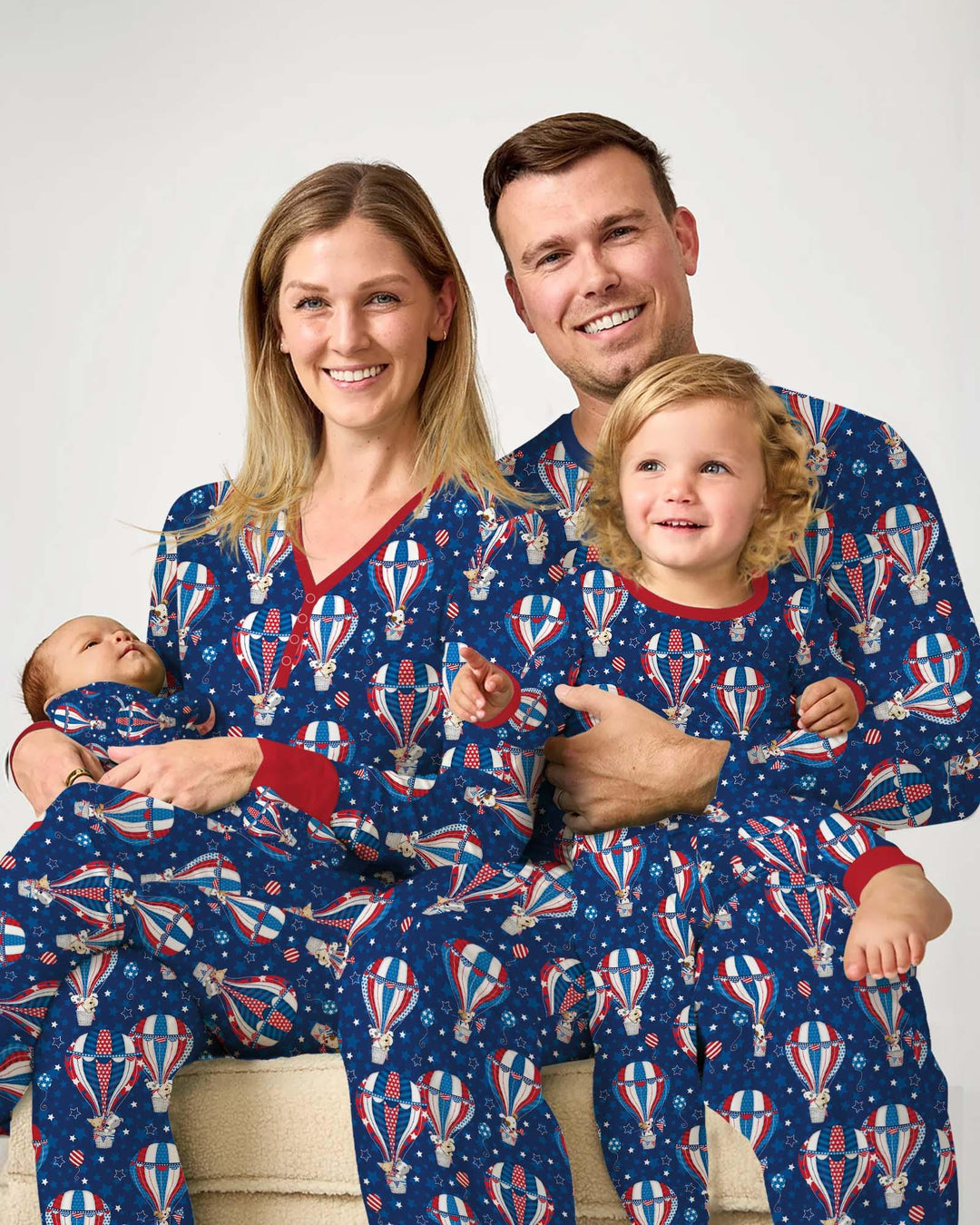 Patriotic Pups in Hot Air Balloons Family Matching Bamboo Men's Pajama Set