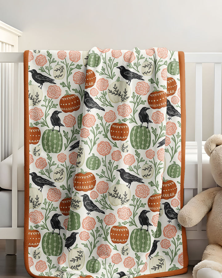 Country Crows with Mums and Pumpkins Bamboo Blanket