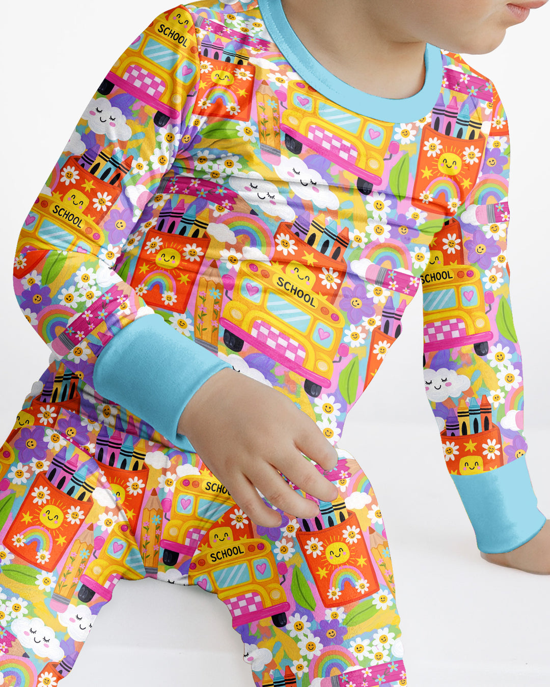 Retro Happy Classroom Bamboo Two Piece Long Sleeve Pajama Set