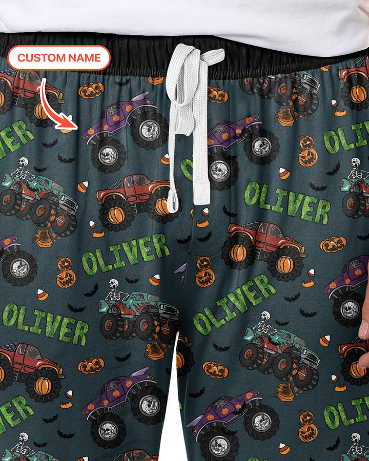 Custom Name Haunted Monster Trucks  Bamboo Men's Pajama Set
