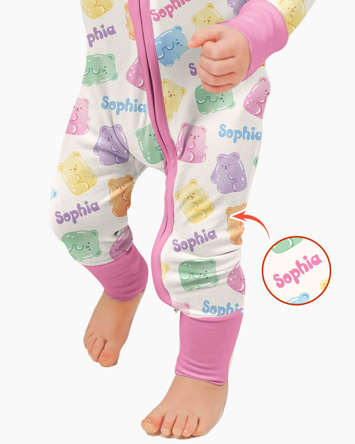 Kawaii Jelly Gummy Bears Custom Name Bamboo Convertible Zippy