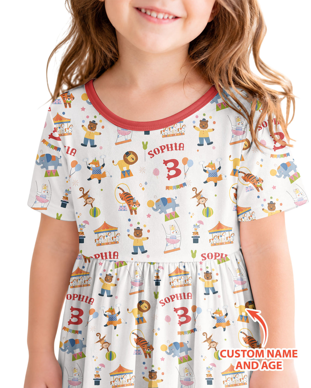 Custom Name Birthday Circus Bamboo Twirl Dress