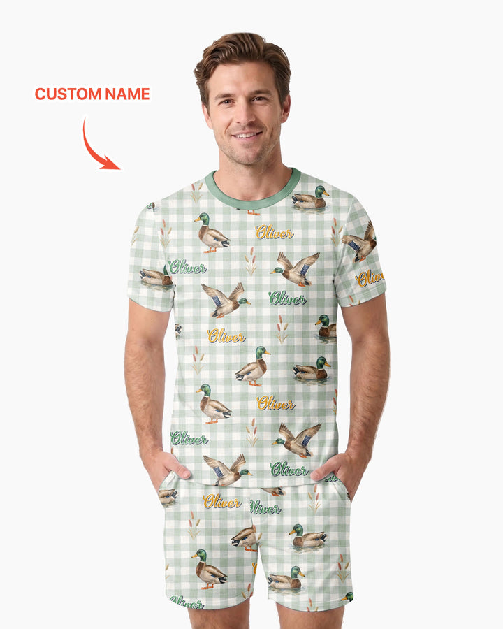 Mallard Duck Custom Name Bamboo Men Short Sleeve Short Pajama Set