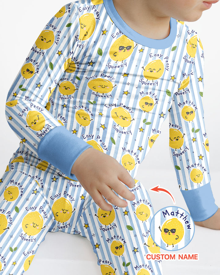 Easy Peasy Lemon Squeezy Custom Name Bamboo Two Piece Long Sleeve Pajama Set