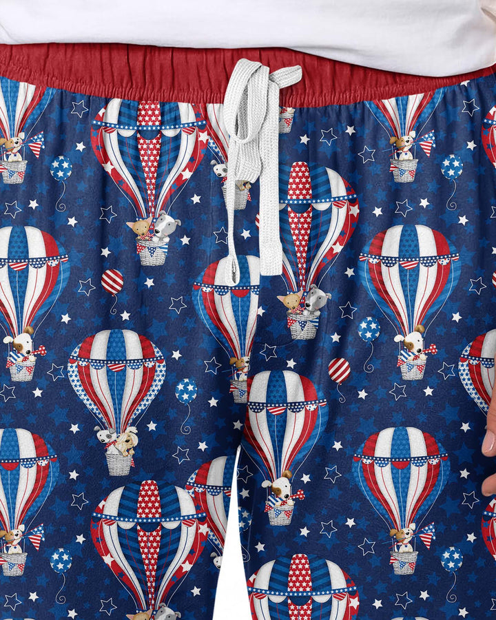 Patriotic Pups in Hot Air Balloons Family Matching Bamboo Men's Pajama Set