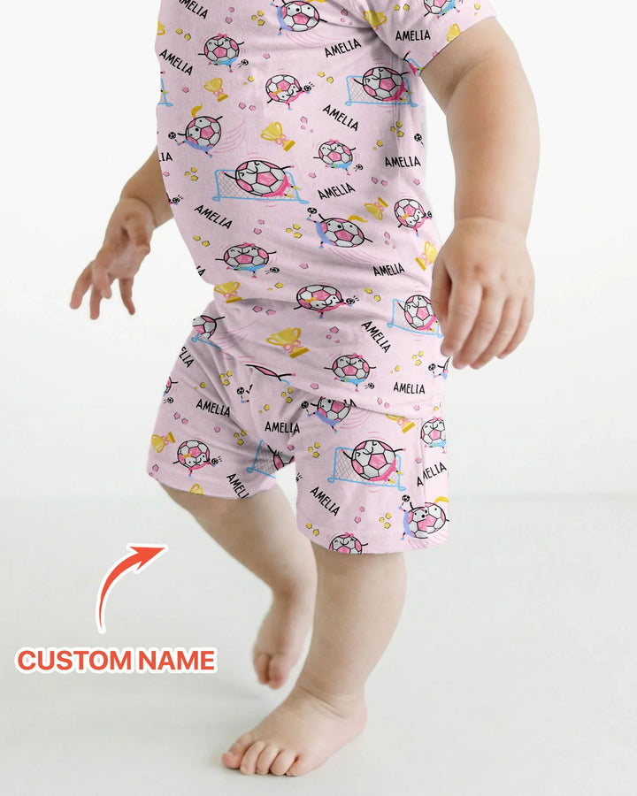 Custom Name Soccer Dad Team Matching Bamboo Two Piece Short Sleeve Shorts Pajama Set
