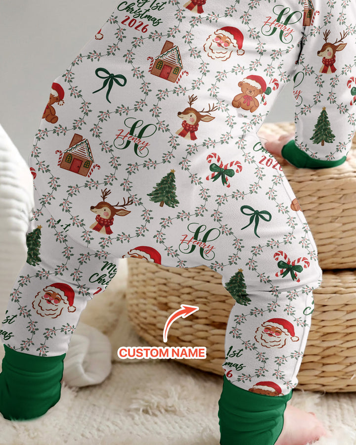 Custom name "Fancy Monogram Green Christmas 2026" Bamboo Convertible Zippy
