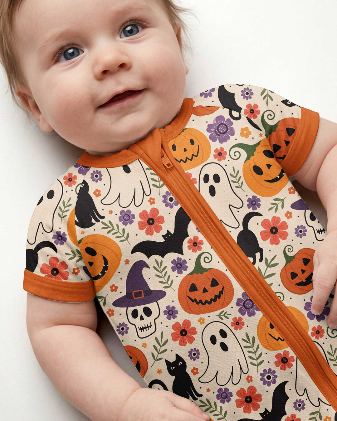 Spooky Halloween Floral Delight Bamboo Shorty Zippy