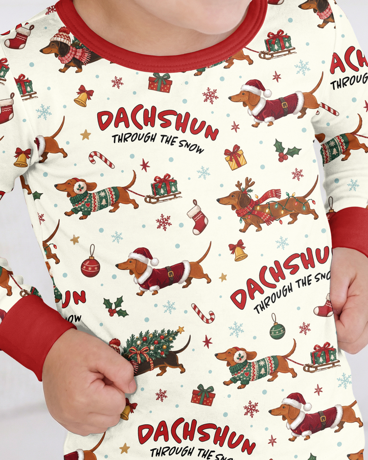 Dachshund Through The Snow Bamboo Two Piece Long Sleeve Pajama Set