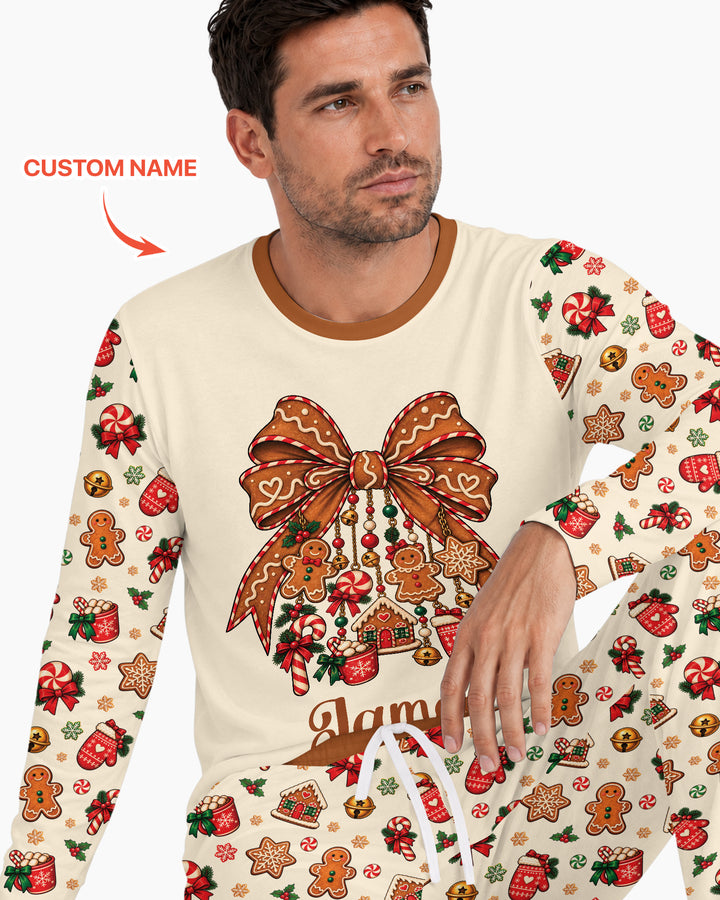 Custom Name Gingerbread The Bow Bamboo Men's Pajama Set
