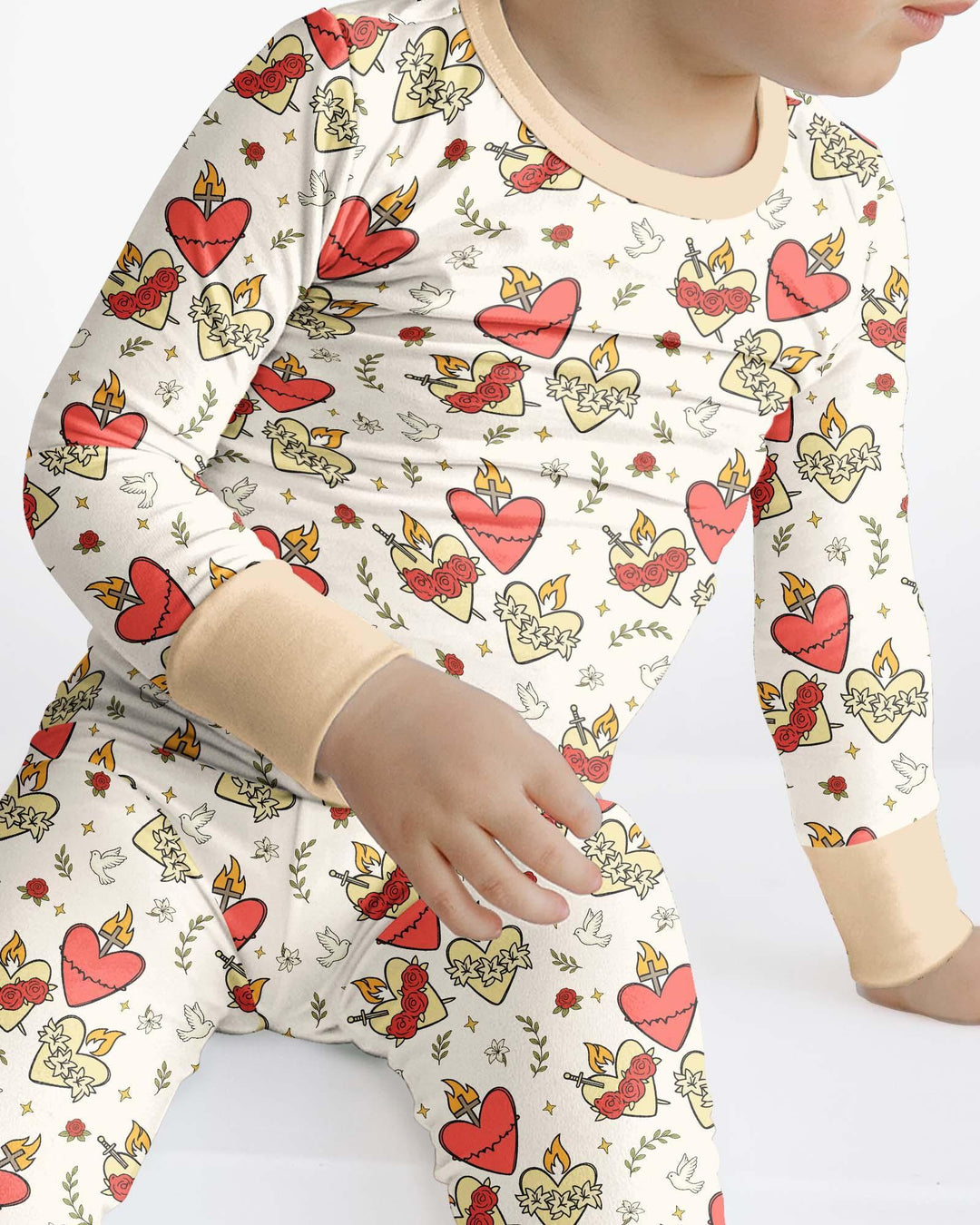 Three Sacred Hearts Bamboo Two Piece Long Sleeve Pajama Set