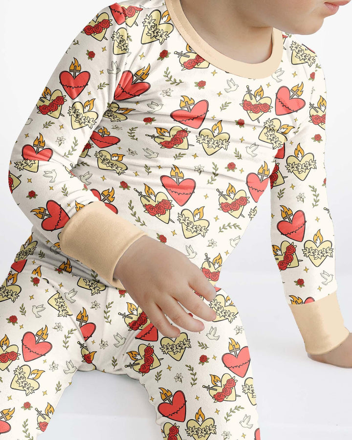 Three Sacred Hearts Bamboo Two Piece Long Sleeve Pajama Set