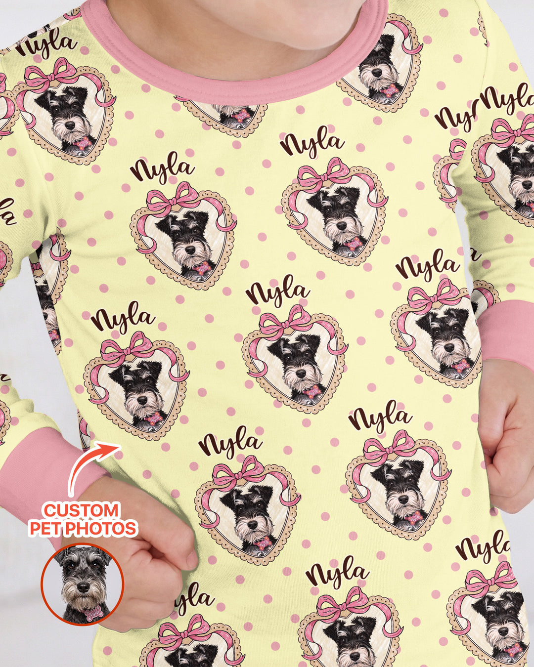 Custom Pet Photo Sweetheart Cameo Bamboo Two Piece Long Sleeve Pajama Set