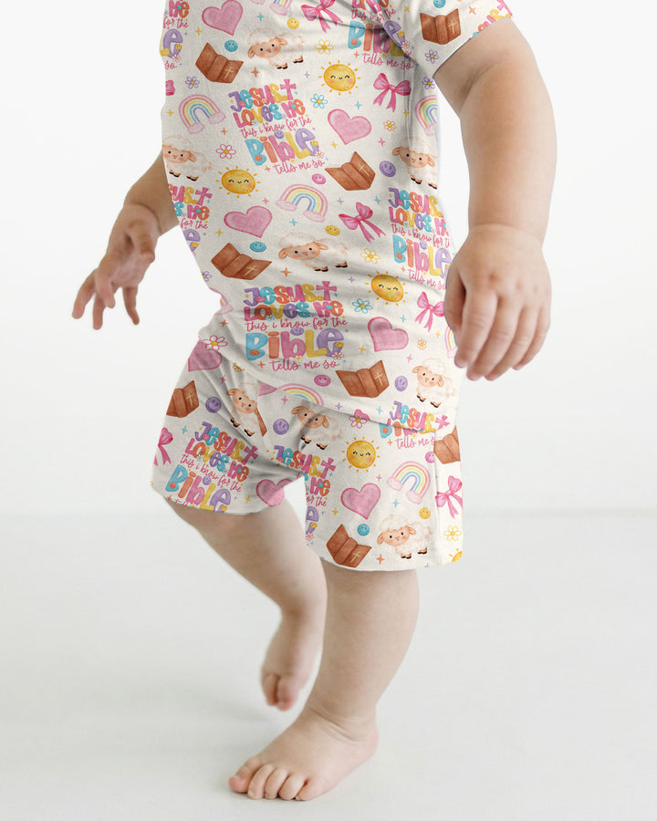 Jesus Loves Me This I Know Bamboo Two Piece Short Sleeve Shorts Pajama Set