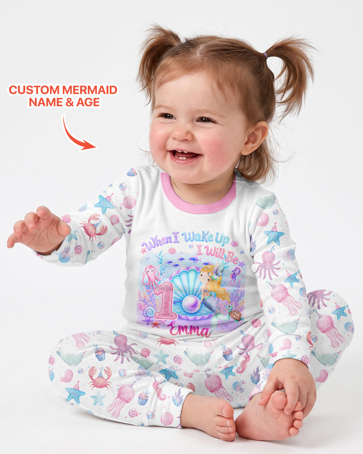 Personalized When I Wake Up I Will Be Mermaid Birthday Bamboo Two Piece Long Sleeve Pajama Set