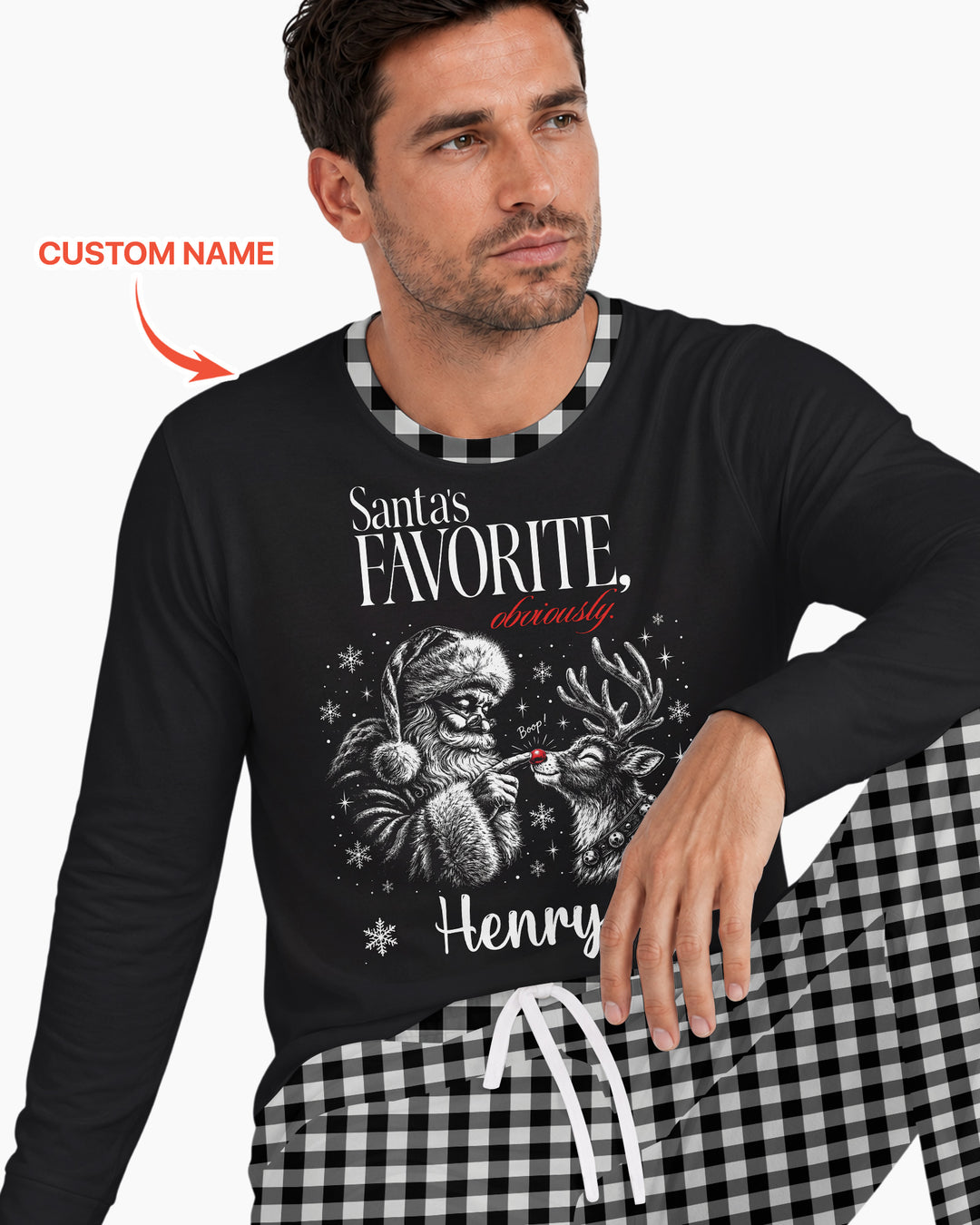 Custom Name Santa's Favorite Buffalo Plaid Bamboo Men's Pajama Set