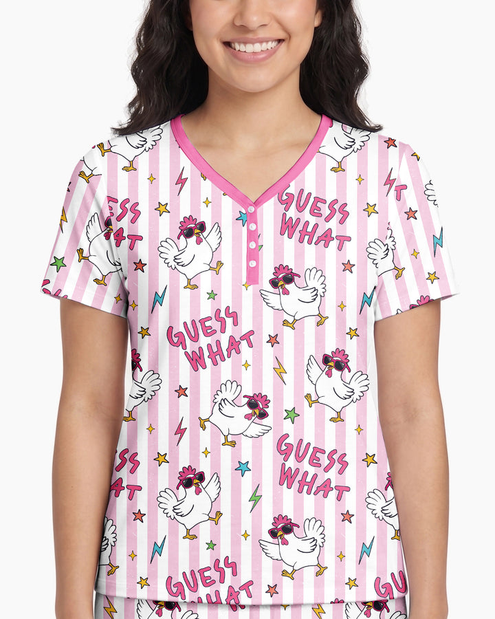Guess What? Chicken Butt! Bamboo Women Short Sleeve Short Pajama Set
