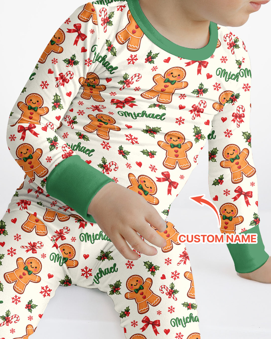 Custom Name Gingerbread Bamboo Two Piece Long Sleeve Pajama Set