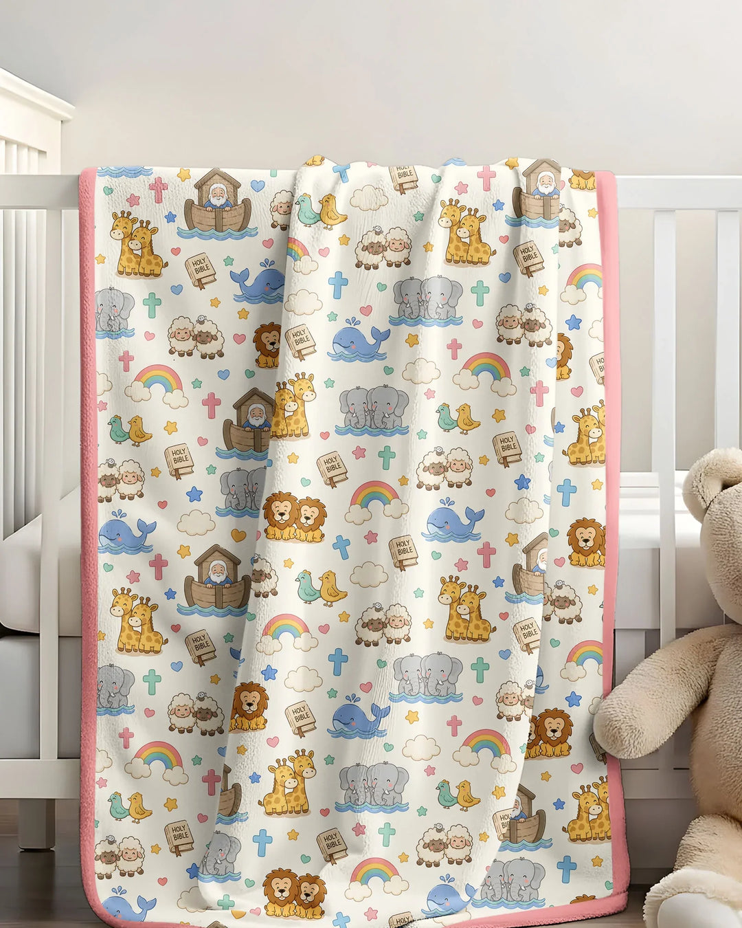 Noah's Ark Jesus Loves Me Bamboo Blanket