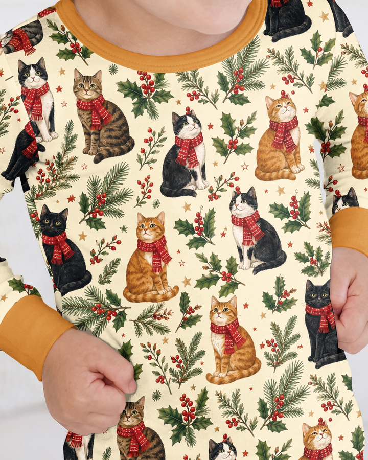 Christmas Cat Carolers Bamboo Two Piece Long Sleeve Pajama Set