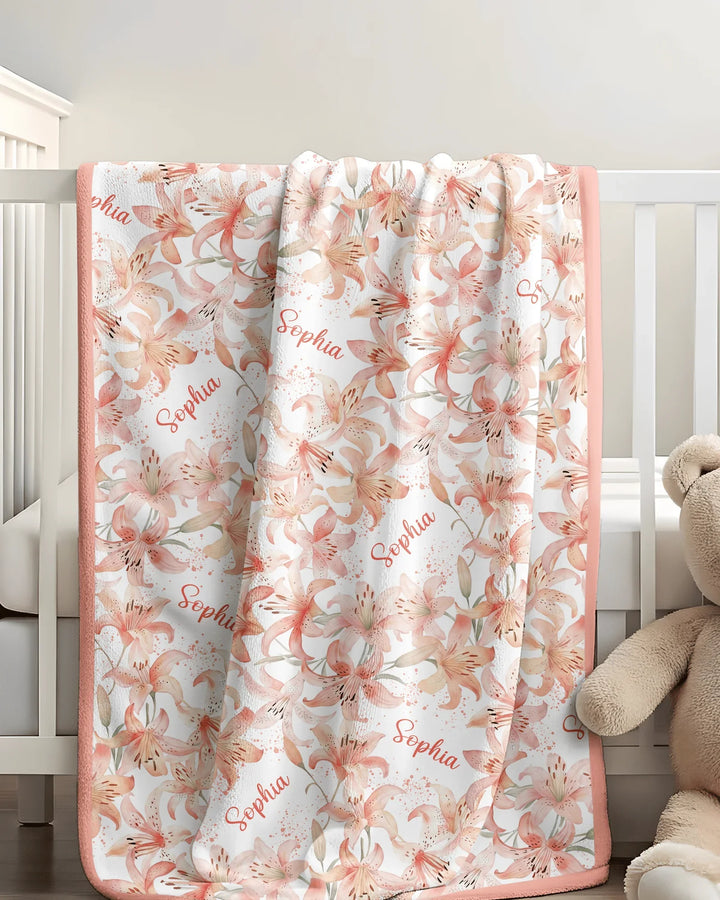 Custom Name Birth Month Flowers Bamboo Blanket