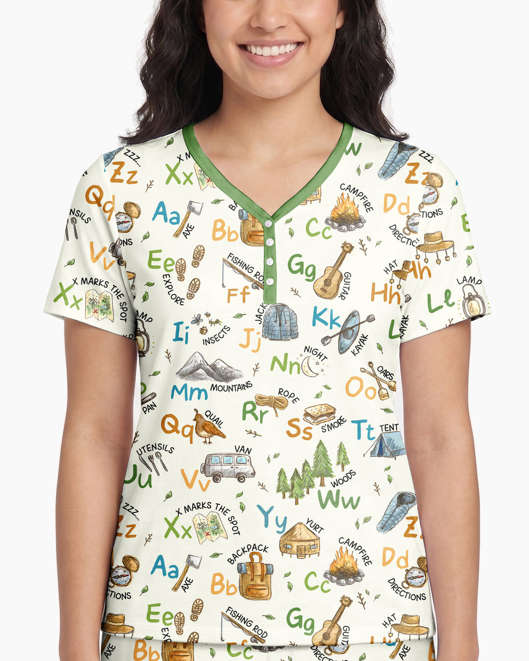 Adventure Alphabet ABCs Summer Camp Bamboo Women Short Sleeve Short Pajama Set