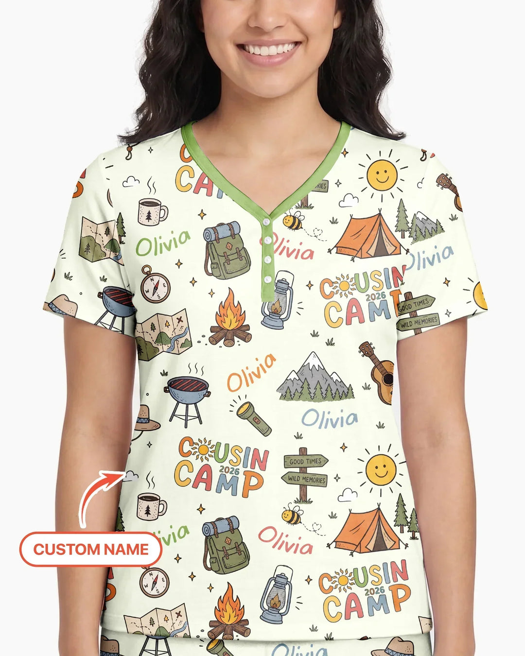 Custom Name Cousin Camp 2026 Bamboo Women Short Sleeve Short Pajama Set