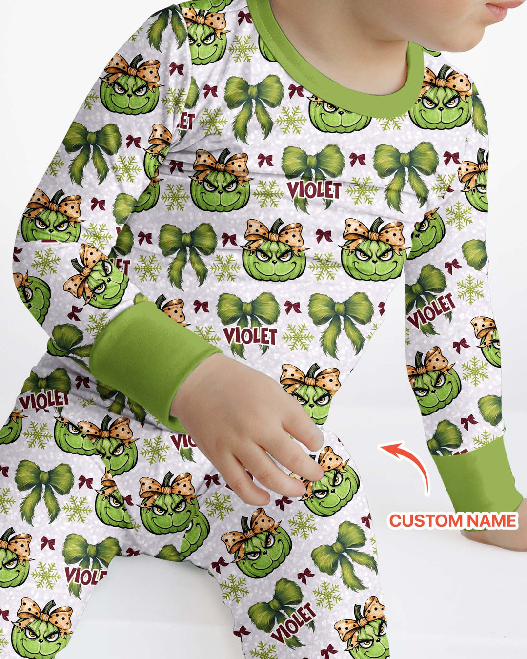 Custom Name Grumpy Green Christmas Bamboo Two Piece Long Sleeve Pajama Set