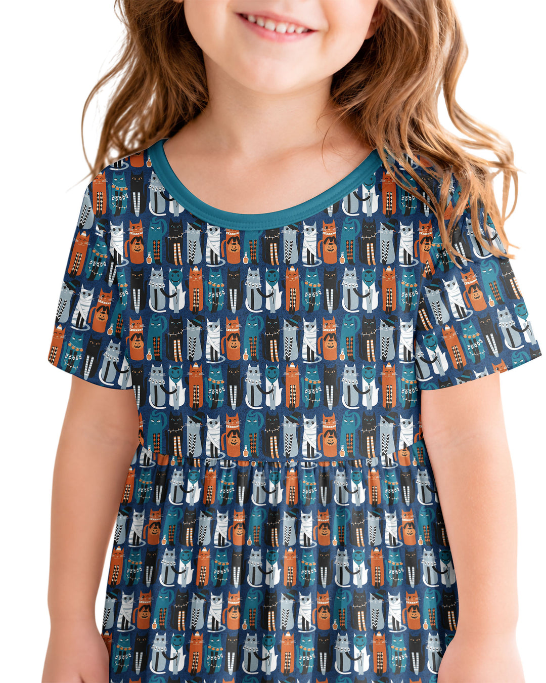 Retro Halloween Cat Bamboo Twirl Dress