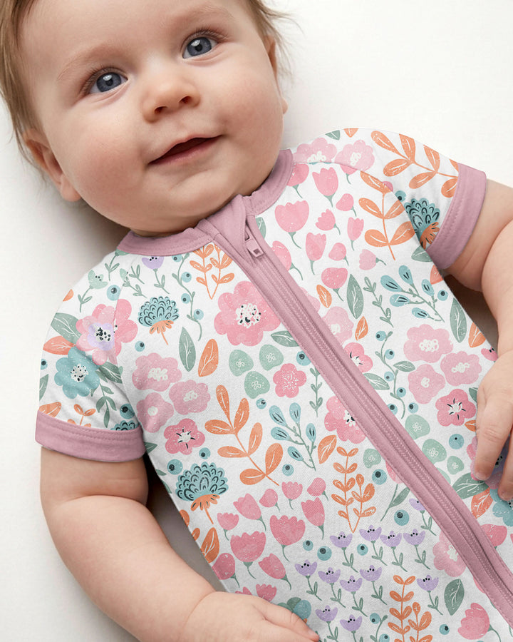 Willow's Whimsy Floral Bamboo Shorty Zippered Romper