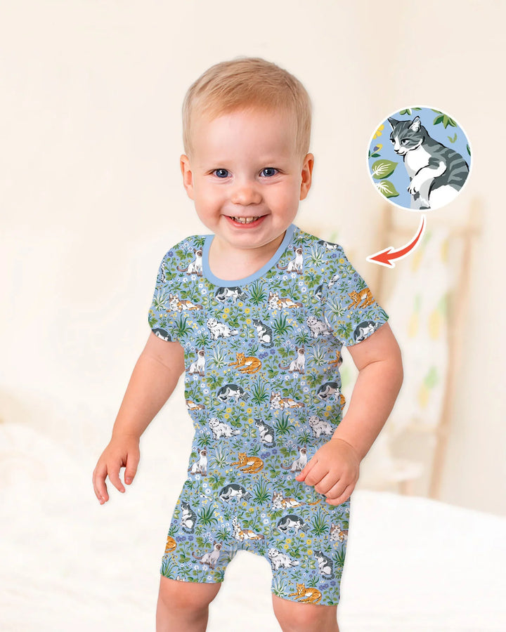 Kitten Garden Family Matching Bamboo Two Piece Short Sleeve Shorts Pajama Set