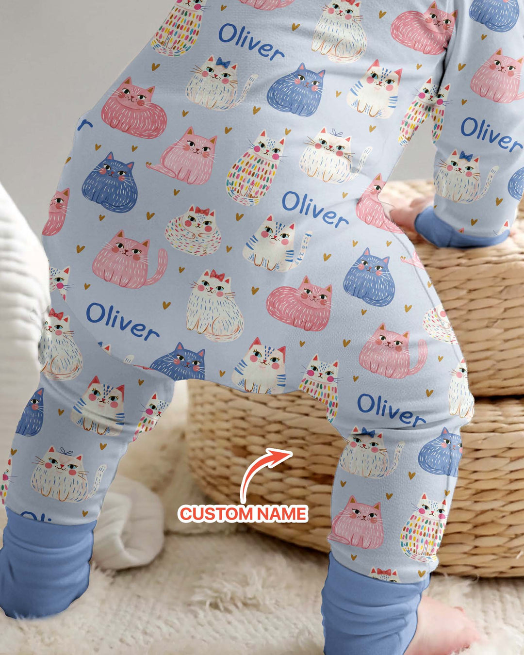 Custom Name Cute Pastel Cat Bamboo Convertible Zippy