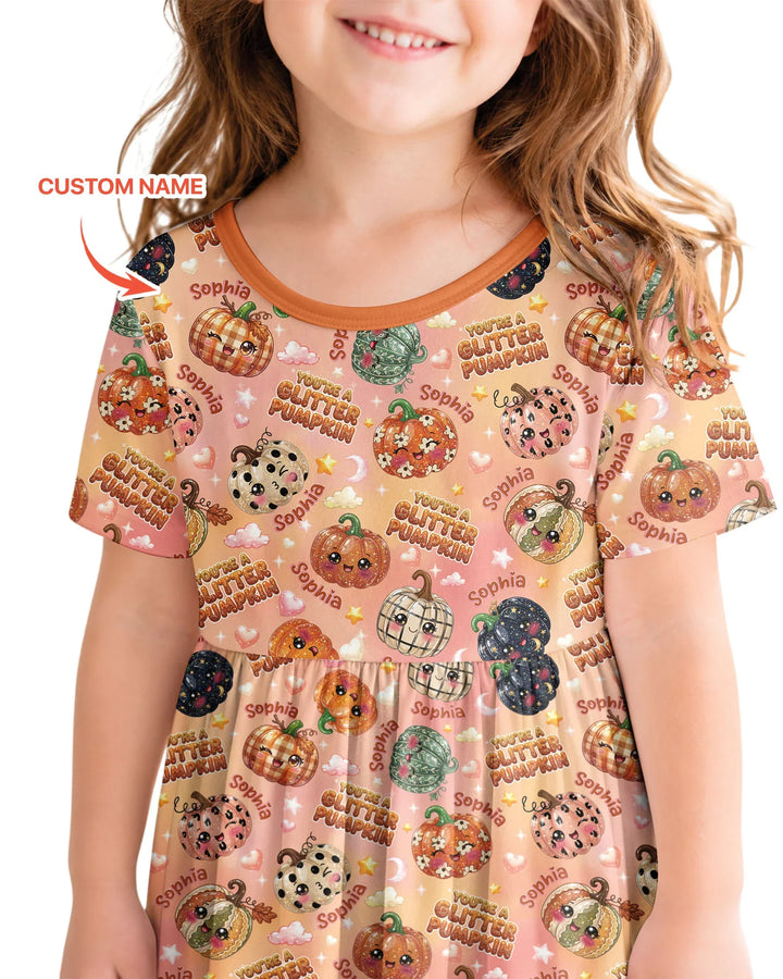 Custom Name You're A Glitter Pumpkin Bamboo Twirl Dress