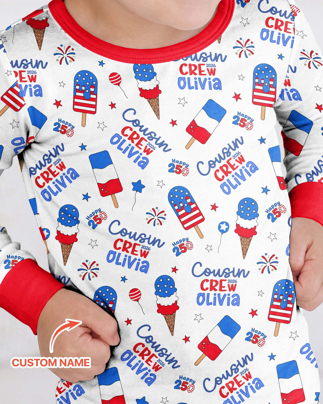 Custom Name 4th of July Cousin Crew Bamboo Two Piece Long Sleeve Pajama Set