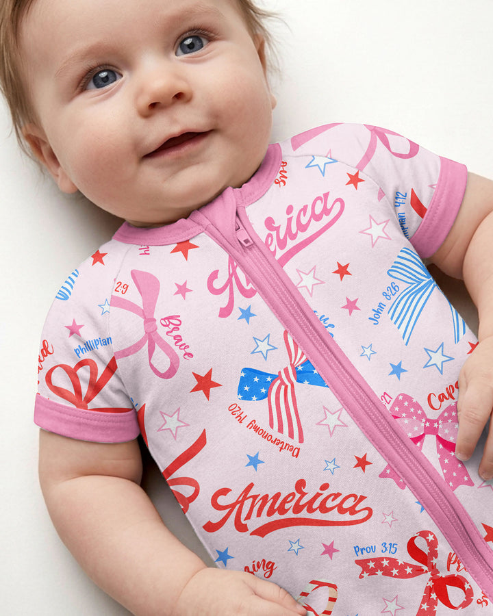 Pink Girly Patriotic Bamboo Shorty Zippy