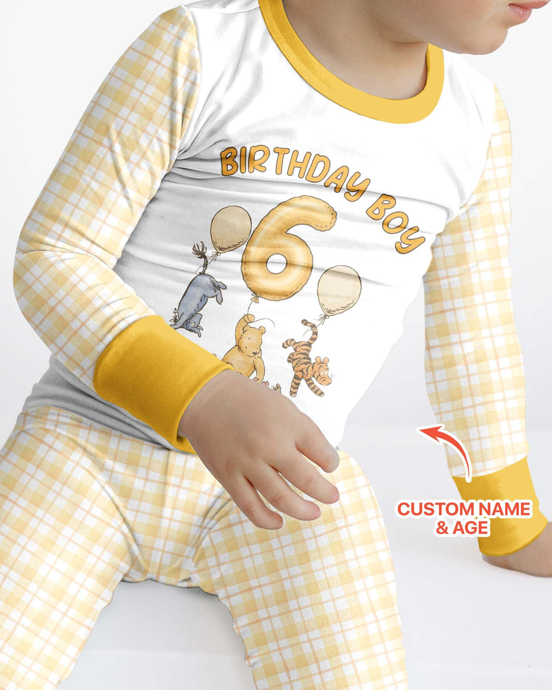 Little Bear Birthday Custom Name And Age Balloon Bamboo Two Piece Long Sleeve Pajama Set