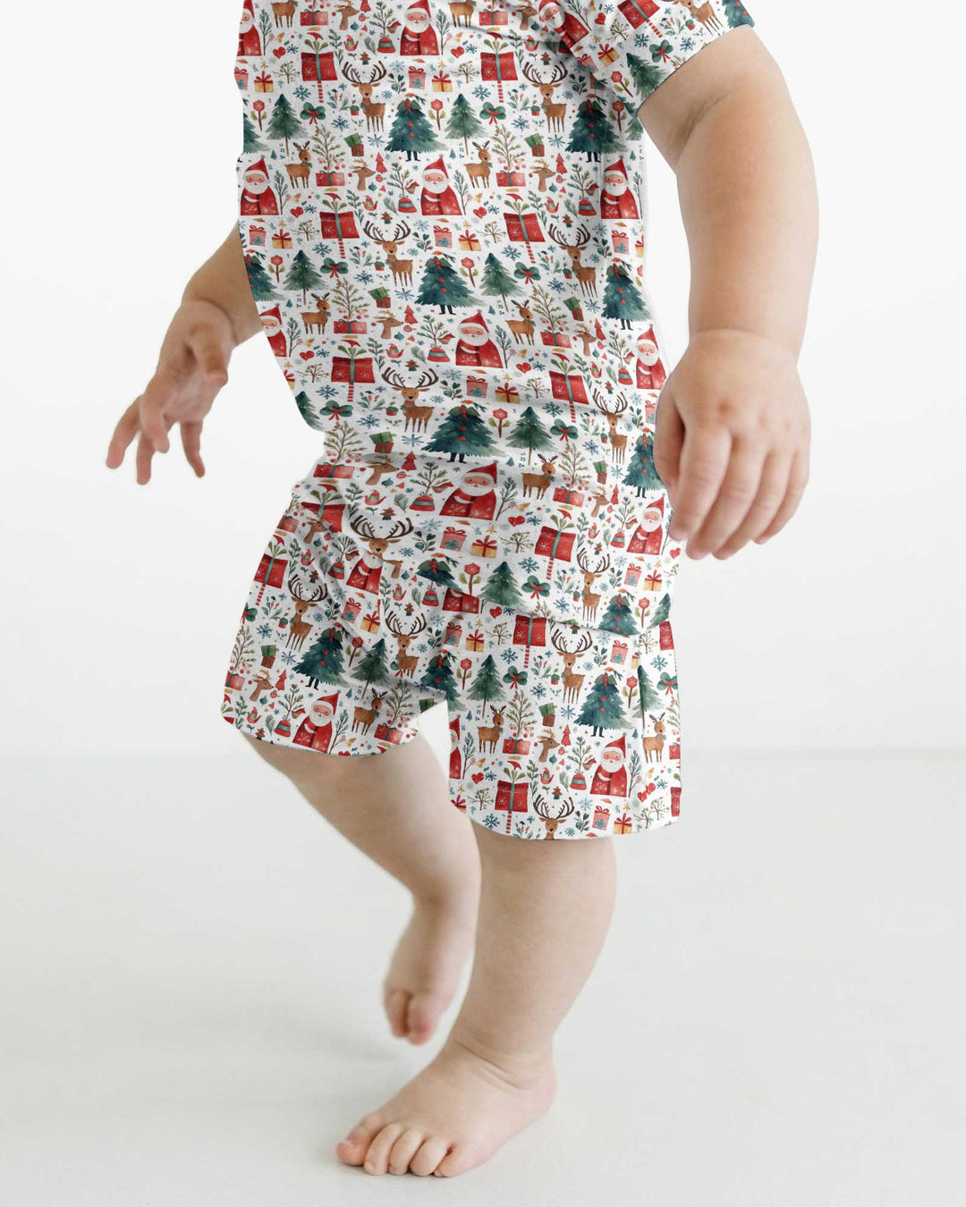 Christmas Tree Santa Bamboo Two Piece Short Sleeve Shorts Pajama Set