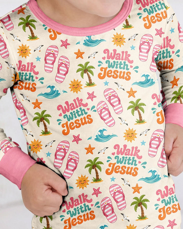 Groovy Summer Walk With Jesus Bamboo Two Piece Long Sleeve Pajama Set