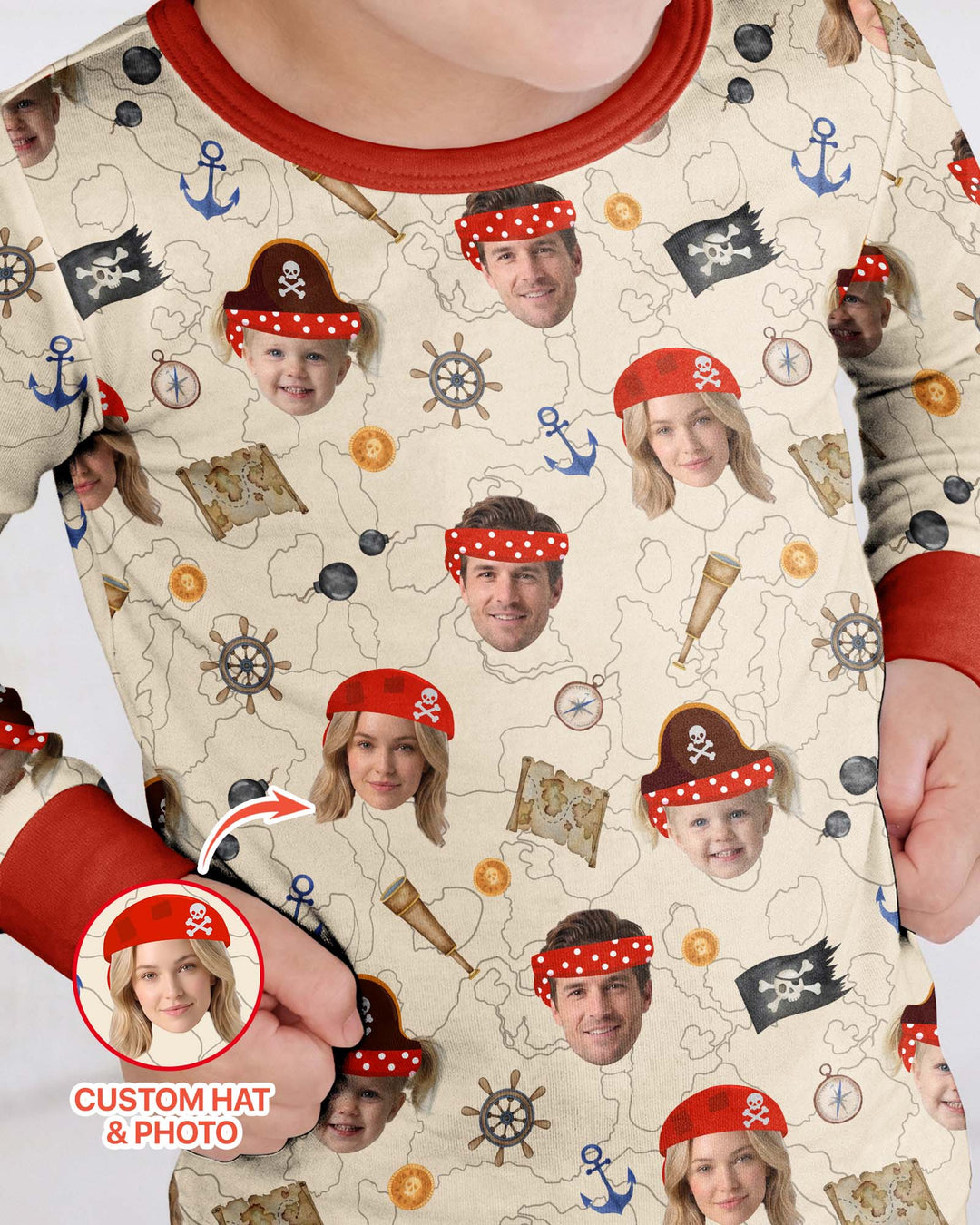 Custom Photo Treasure Map Adventures Family Matching Bamboo Two Piece Long Sleeve Pajama Set