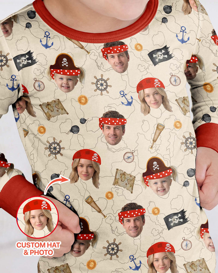 Custom Photo Treasure Map Adventures Family Matching Bamboo Two Piece Long Sleeve Pajama Set