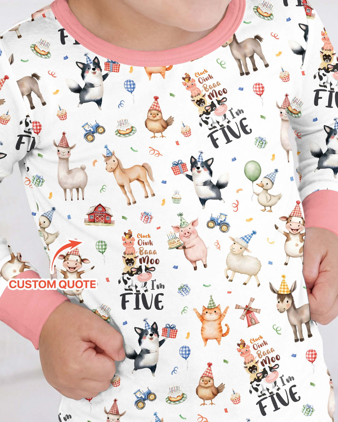 Custom Birthday Barnyard Bash Family Party Bamboo Two Piece Long Sleeve Pajama Set