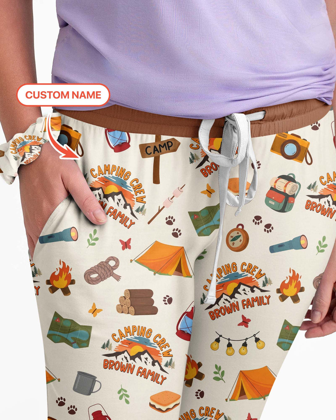 Custom Name Camping Crew Family Matching Bamboo Women Pajama Set