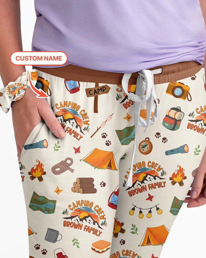 Custom Name Camping Crew Family Matching Bamboo Women Pajama Set