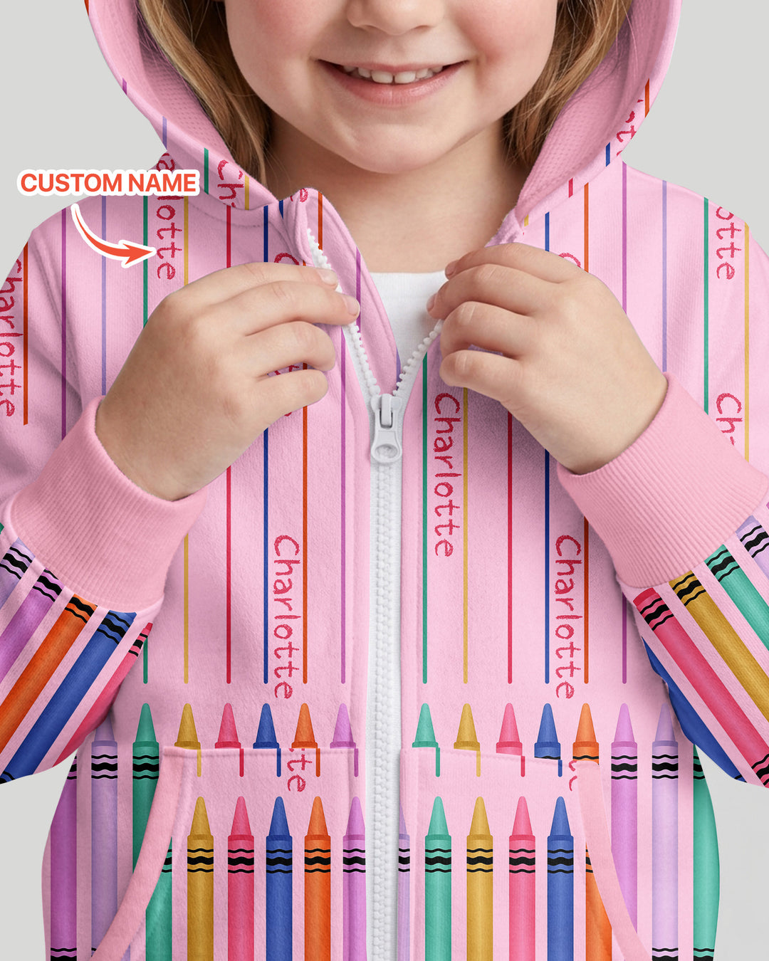 Custom Name Crayon Lines Bamboo Zip Hoodie