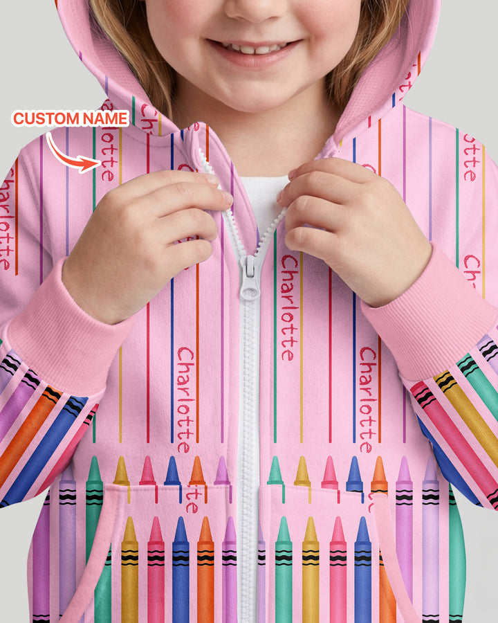 Custom Name Crayon Lines Bamboo Zip Hoodie