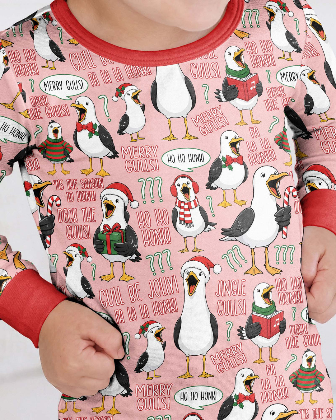 Funny Christmas Seagull Bamboo Two Piece Long Sleeve Pajama Set