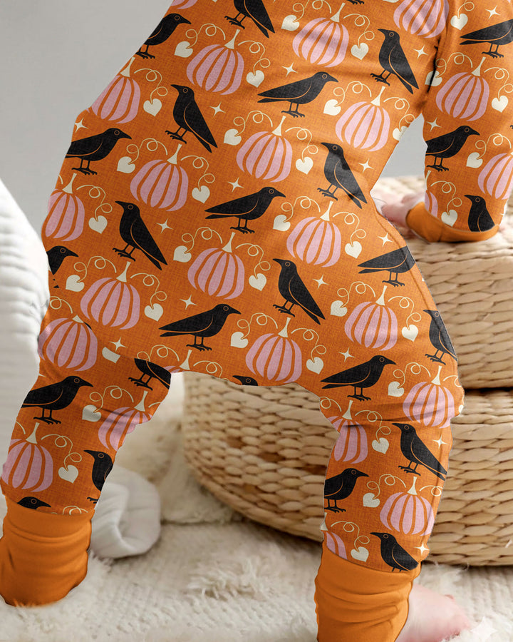 Ravens in a Pumpkin Patch - Orange Pink Bamboo Convertible Zippy