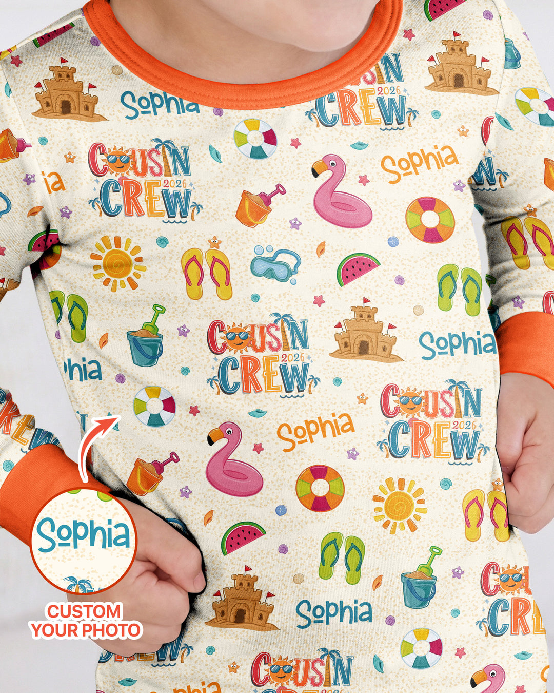 Custom Name Summer 2026 Cousin Crew Bamboo Two Piece Long Sleeve Pajama Set