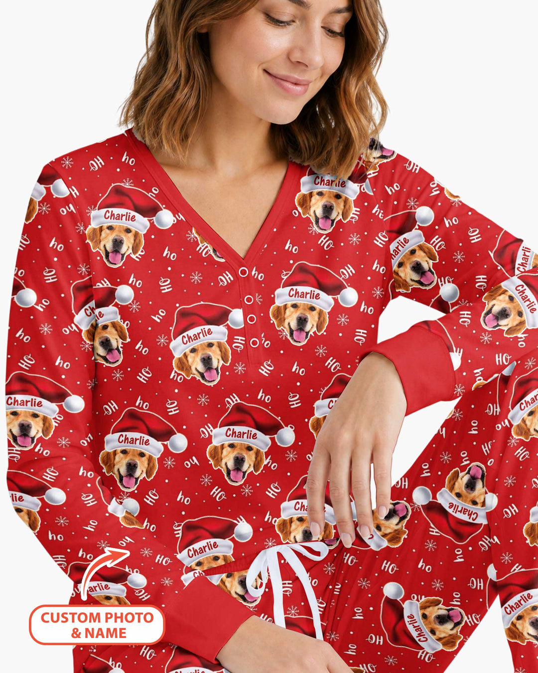 Custom Dog Photo Santa Claus Bamboo Women Pajama Set
