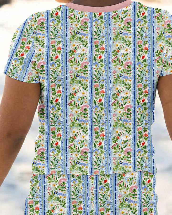 Paste Floral Girl Bamboo Two Piece Short Sleeve Pajama Set
